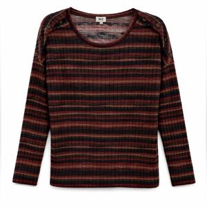 BKE Striped Long Sleeve Button Shoulder Sweater Size Large